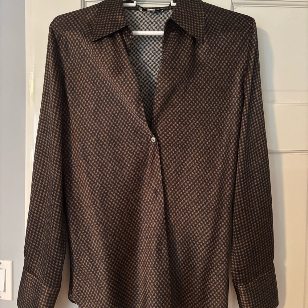 Vince Women's Brown Patterned Button-Front Long-Sleeve Top
